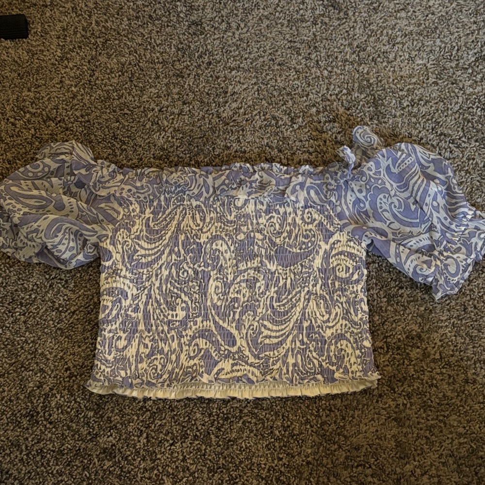 Elegant Purple Paisley Off-Shoulder Top
